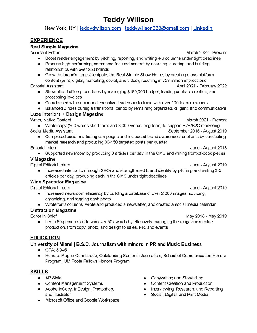 Resume – Teddy Willson